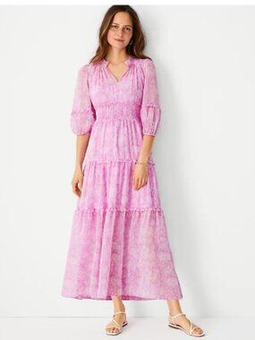 NWOT Ann Taylor Paisley Ruffle Smocked Maxi Dress Size 2